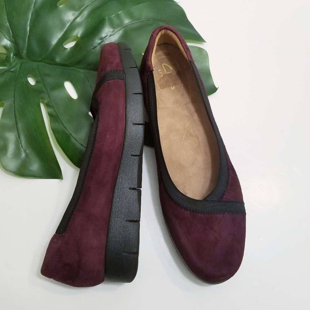 Clarks Daelyn Hill Red Suede Wedge Comfort Slip On Pumps Size 10